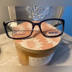 FOSSIL STEEL GREY SQUARE EYEGLASS FRAMES - Brand New, Size 52mm Lens